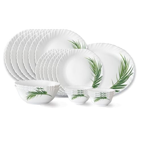 Larah by Borosil Crescent Fluted Series Opalware Dinner Set | 21 Pieces 