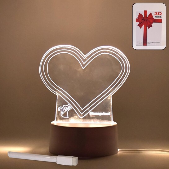 Madhabi 3D Acrylic Heart LED Night Lamp with Marker Pen