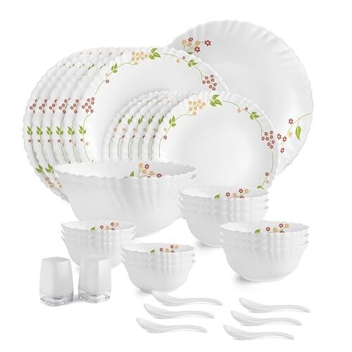 CELLO Secret Garden Dazzle Series Opalware Dinner Set of 35 Pieces for ...