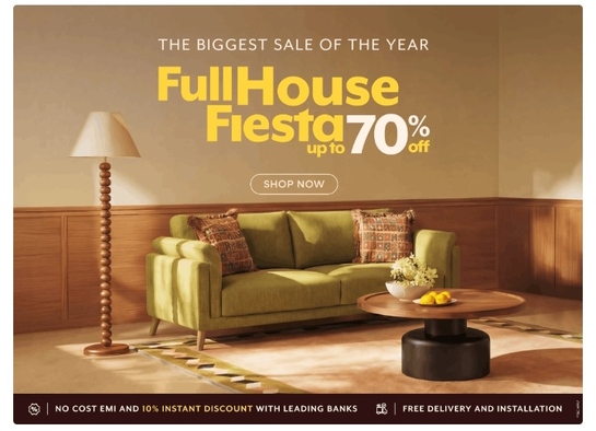Urban Ladder FullHouse Fiesta Sale | Upto 70% OFF on Furniture + Extra Bank & Coupon Discounts