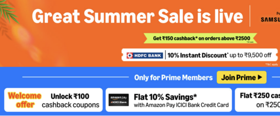 Amazon great summer sale Upto 80% Off + 10% instant discount on HDFC Credit Card