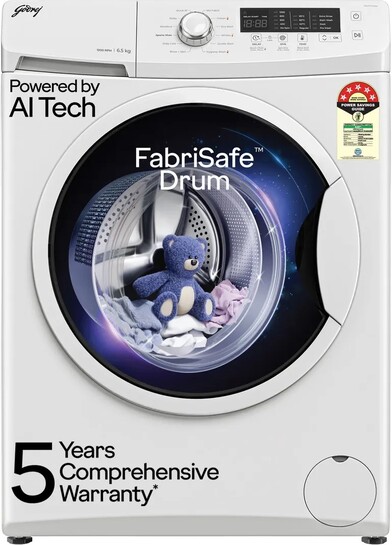 Godrej 6.5 kg AI Powered, FabriSafe Drum, Eco Wash Fully Automatic Front Load White (WFEON CRS 6510 5.0 FKEDM E GLWH)