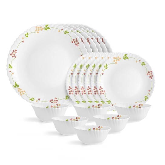 CELLO Secret Garden Dazzle Series Opalware Dinner Set of 18 Pieces for Family of 4 
