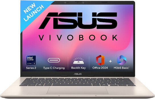 ASUS Vivobook 14 (2025) with Office 2024 + M365 Basic*, Intel Core Ultra 5 225H (16 GB/512 GB SSD) Laptop