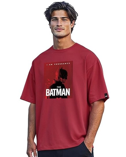 Bewakoof X DC Batman Men's Cotton Graphic Print Oversized Fit Half Sleeve Round Neck T-Shirt 