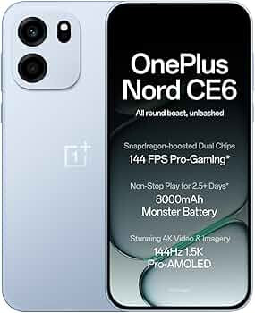 OnePlus Nord CE6 | 8GB+256GB | Fresh Blue | Snapdragon 7s Gen 4 | Segment's Fastest Touch Response | 8000mAh