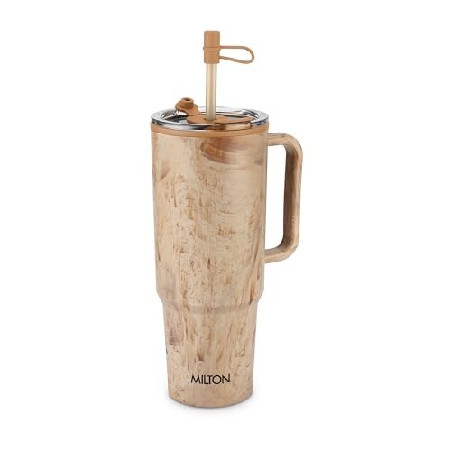 MILTON Puris 1200 Plastic Water Tumbler | 2-in1 Lid Sip or Gulp | Crystal Clear BPA Free-Food Grade | Sturdy Handle | Large Travel Mug for Gym, Office & Outdoor Use, 1200 ml, Coffee Brown