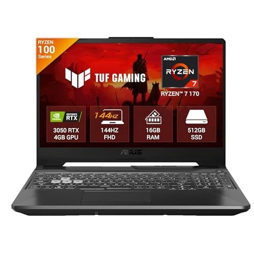 ASUS TUF A15, AMD Ryzen 7 170, RTX 3050-4GB, 16GB RAM (Upgradeable), 512GB SSD, FHD, 15.6"(39.6 cm), Gaming Laptop