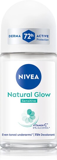 NIVEA Natural Glow Sensitive, Even Toned Underarms, with Vitamin C & 0% Alcohol Deodorant Roll-on  -  For Women (50 ml)