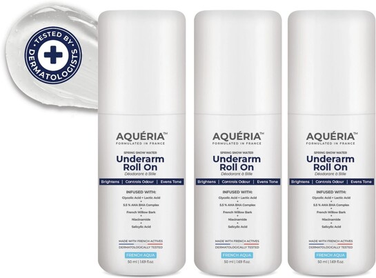 Aqueria Multi Active Underarm Roll On -  For Men & Women (150 ml, Pack of 3)