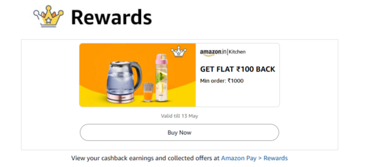 Amazon: Kitchen Rewards - Get Flat ₹100 Back on Min order ₹1000 [User Specific]