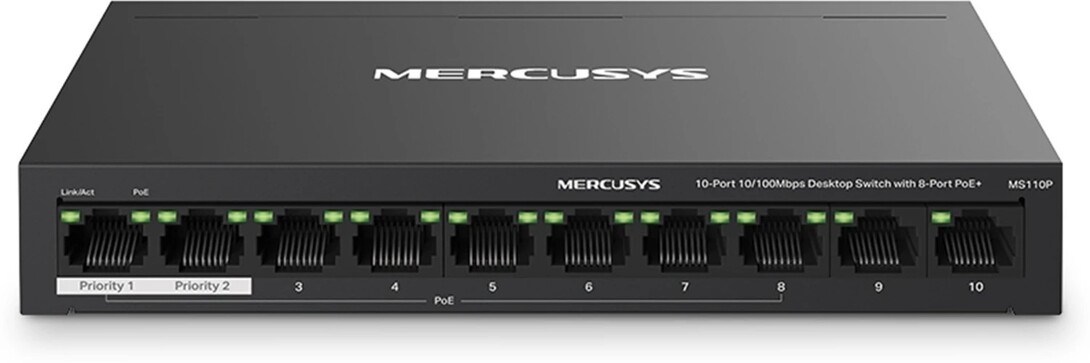 Mercusys MS110P 10 Ports 100 Mbps Unmanaged Network Switch (Black)