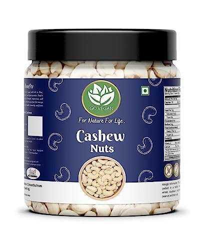 Go Vegan Raw Cashew W320 Grade 1Kg | kaju | Premium Whole Cashews | Whole Crunchy Cashews Jar Pack