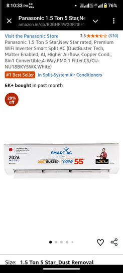 Panasonic 1.5 Ton 5 Star Split AC