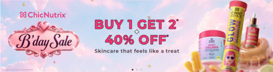 chicnutrix - B'Day Sale | BUY 1 GET 2* + 40% OFF* | Get a Freebie on Orders above ₹ 599