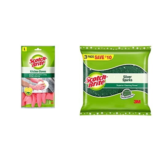 Scotch-Brite Kitchen Gloves - Large and Silver sparks -Large (3 units)