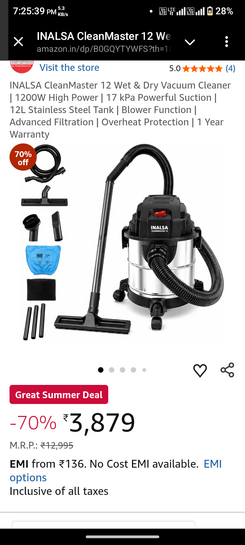 INALSA CleanMaster 12 Wet & Dry Vacuum Cleaner