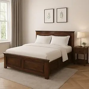EXCEL HOME EXCEL International Siska Solid Sheesham Wood Queen Size Bed | Rosewood