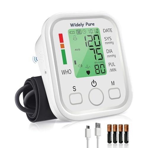 Widely Pure Fully Automatic Digital Blood Pressure Monitor With Intellisense Technology With 4 Battries and USB Type C Cable Powered For Most Accurate Measurement