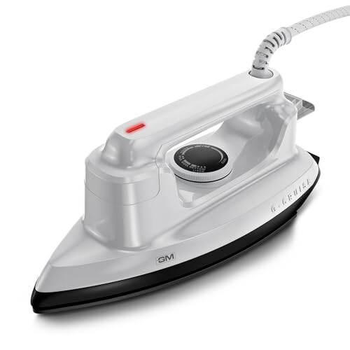 GM G-Cruise 1000 Watt Dry Iron Press with Dual Layer German Technology Non-Stick Coating | Thermostat Control to Easily Iron All Type of Clothes | 360° Swivel Cord - White
