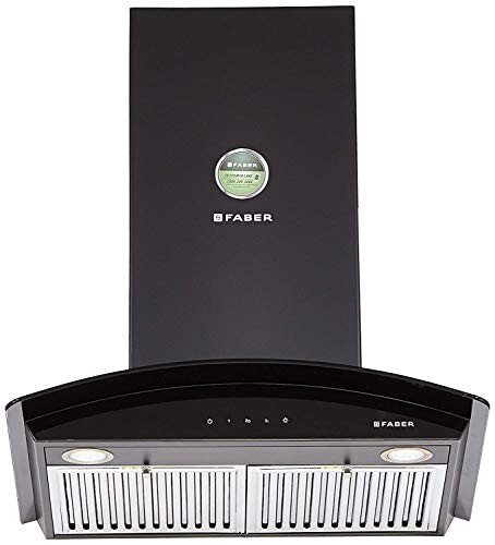 Faber 60 cm 1095 m³/hr curved glass Kitchen Chimney (HOOD FEEL 3D T2S2 BK TC LTW 60, Baffle Filter, Touch Control, Black)