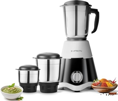 Longway Super Dlx Mixer Grinder | Up to 700 Watt Powerful Motor (Black & Gray, 3 Jars)