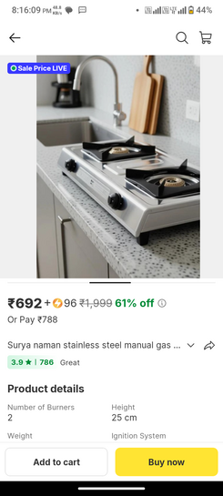 Surya naman stainless steel manual gas stove
