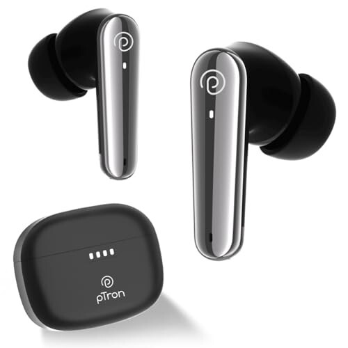 pTron Basspods Tour TWS Earbuds with 3D AudioScape, 45Hrs Playtime, TruTalk AI-ENC Calls, 50ms Low Latency Sync, BT v5.3, Type-C Fast Charging, Voice Asst. & IPX5 Water Resistant (Black)