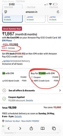 YMMV Florance Orthopedic Mattress King Size 72X70X6 .. 72.5% off with 3K coupon and HDFC CC no cost EMI