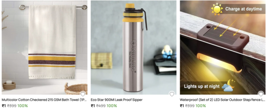 Pepperfry - What The Fry Deals | Upto 100% off on Sipper, Bath Towel and LED Solar...