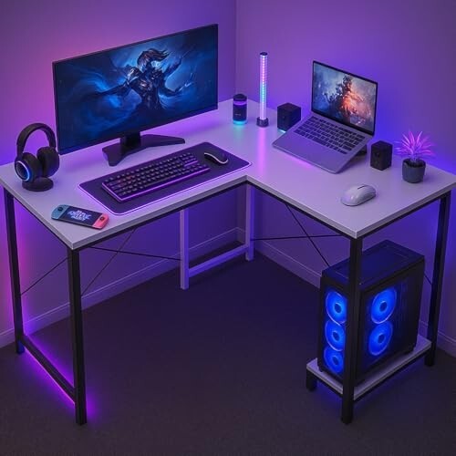 Callas L Shaped Computer Desk - Gaming Corner 50 Inch PC, Computer Corner Desk, Writing Workstation with Wooden Desktop CPU Stand for Home, Office, Room & Small Space (White - ST-22 White(R))