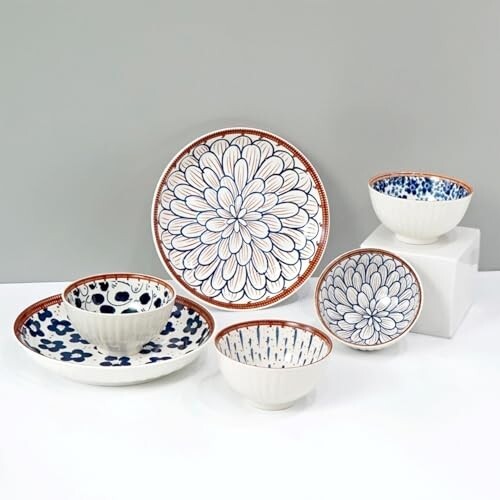 Amazon Brand - Solimo Ceramic Bowl with Plate, Set of 6 pcs Set (Bowl H 4B+2P) | Microwave & Dishwasher Safe| Bowls for Snacks, Fruits, Salad, Desserts | BPA & Lead-Free Bowls | 350ML, Burnt Sienna