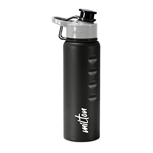 MILTON Gripper 750 Stainless Steel Water Bottle 750 ml, Single Walled, ISI Certified I Leak Proof Lid, Rust Proof I For School, Office, Gym I Black