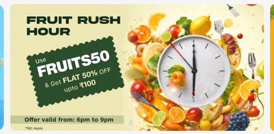JIOMART - 50% off on All fruits - 18 May (6 to 9 pm)