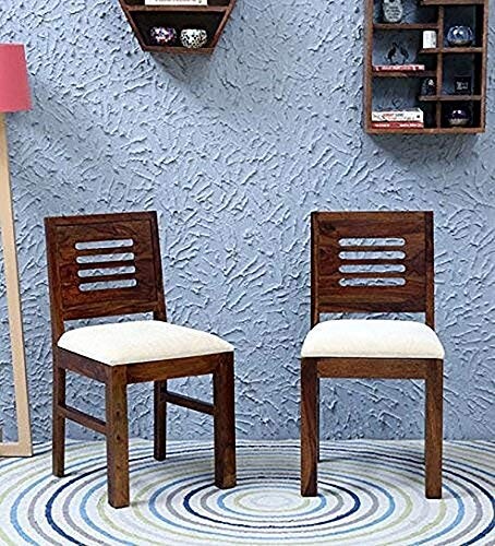 Mamta Decoration Solid Sheesham Wood Dining Chairs for Home and Office | Teak Finish | Set of 2