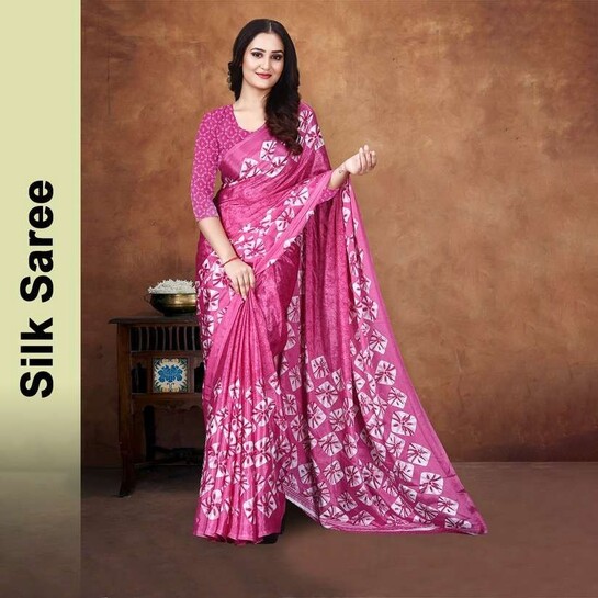 Georgette, Silk Blend Saree with Unstitched Blouse