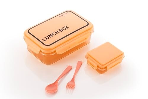 ATTRO Crunch Plastic Lunch Box Airtight, BPA-Free Comes with Fork & Spoon – Ideal for Office, School, Travel, Adults & Kids- Peach- 900ml