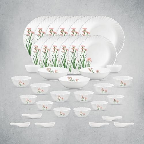 La Opala Opal Glass Crockery | for Family of 6 | Dinner Set 35 pcs 