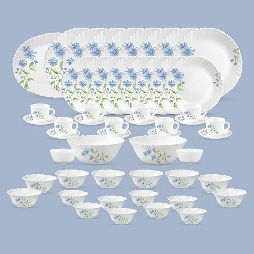 La Opala Diva Classique Collection Opal Glass Crockery | for Family of 8 | White