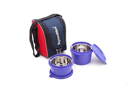 Signoraware Stainless Steel Executive Microsafe Steel 2 Tier Lunch Box (Violet) -Set of 2