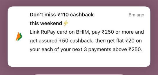 Bhima App x Rupay CC UPI Payment Offer | 110 CB on 250x4 UPI Transaction