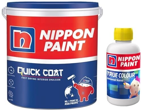 Nippon Quick Coat Interior Emulsion Paint - White (10KG) + Universal Stainer (Fast Yellow, 100ml)