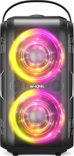 W-KING Party Loudest Portable Bluetooth Speaker Wireless Boom Box, 180W Max Big Large Outdoor Speaker, 80W HD Huge 105dB Pulse Natural Deep Bass, Party Lights, USB Playback, 24Hrs, AUX, TF Card, EQ
