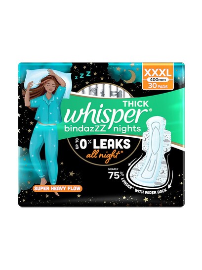 Whisper Bindazzz Nights Sanitary Pads With 0% Leaks All Night Long 30 XXXL Pads 