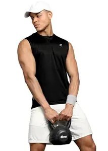 FitBox Sports Breeze Sleeveless T-Shirt for Gym, Comfortable Cardio & Workout Use, Lightweight Fabric (Micro Process Polyster with Wicking) Black - XL