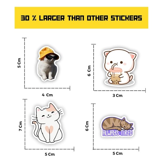 Pack of 15 Cute Cats Stickers | Laptop Mobile Guitar Journal | Easy Apply