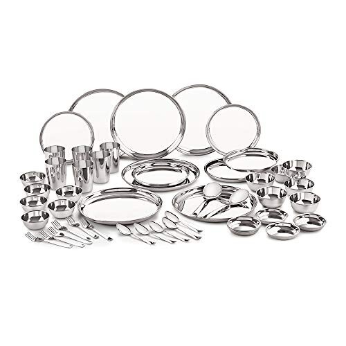 Neelam Stainless Steel 24 Gauge Classic Dinner Set, Solid 50 Pcs Set, Silver