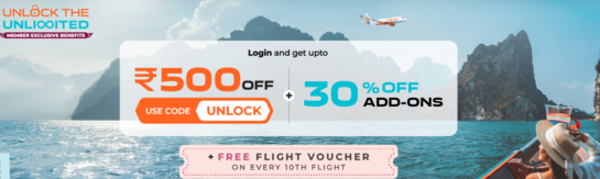 Air India Express - Unlock the Unlimited - Rs. 500 Off + 30% Off on Add-ons  