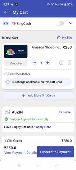 Flat 2.5% cashback on Amazon Shopping voucher - 250 on Zingoy