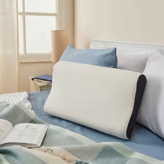 Zepto - BAY6 Contour Pillow - Premium Orthopedic Design, White & Blue | 50 x 30 x 10 cm(location specific)